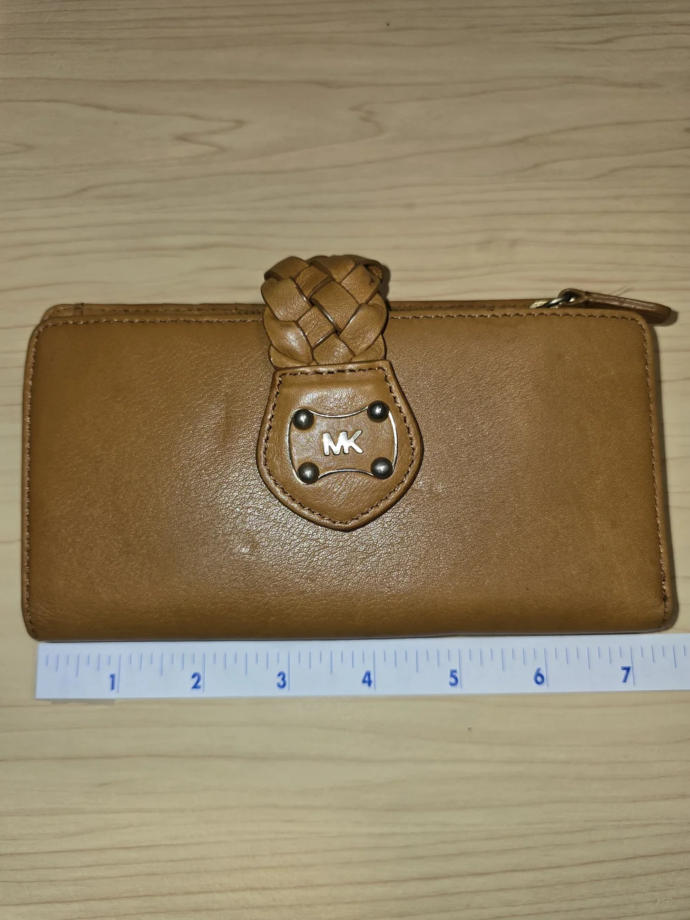 MICHAEL KORS Tan Leather Wallet with Braided Strap